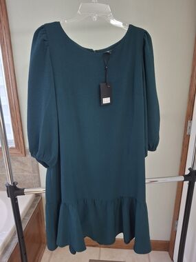 DKNY Teal Ruffle-Hem Midi Dress